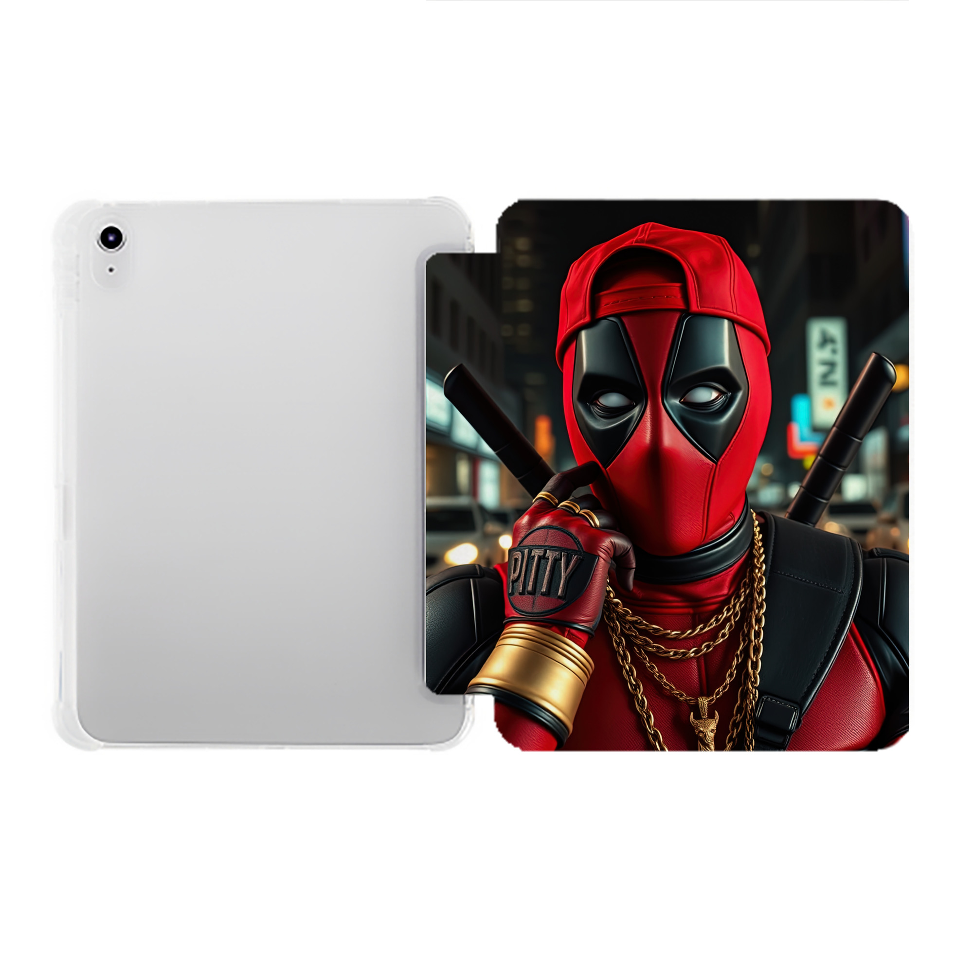 （画像用） Deadpool デッドプール IPad ケース ペン収納付き 三つ折りスタンド PUレザー×シリコン 対応機種9.5/10.5/10.9インチ